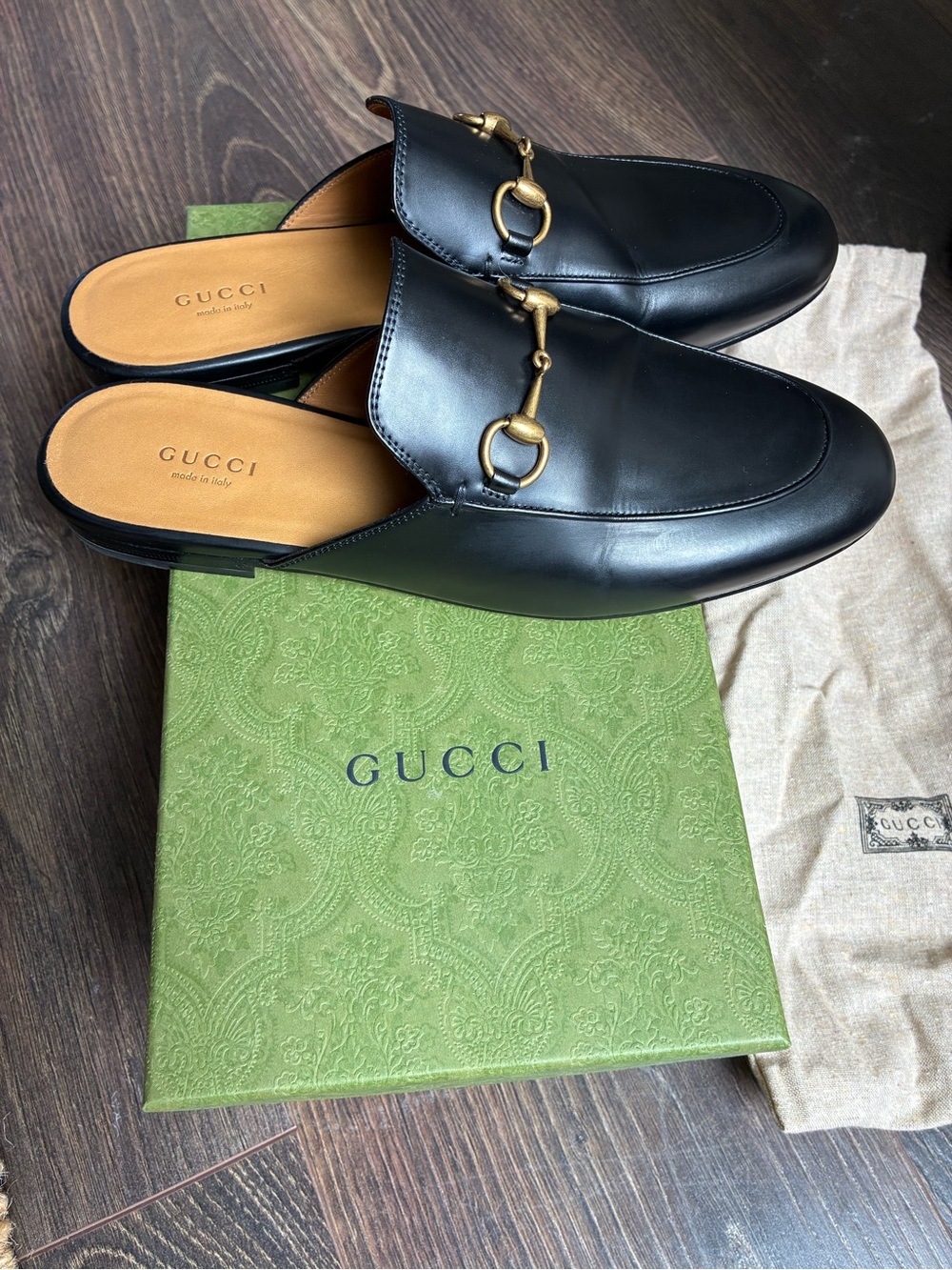 Like New Gucci Black Leather Horsebit Backless Loafers